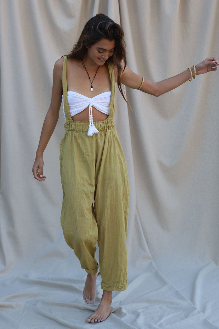 high rise suspender pant with elastic waist
