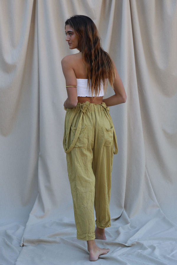 suspender pant with cuffed hems and back bum pockets