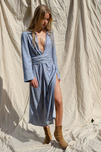 jens pirate booty colisee dress in washed blue with allover floral print